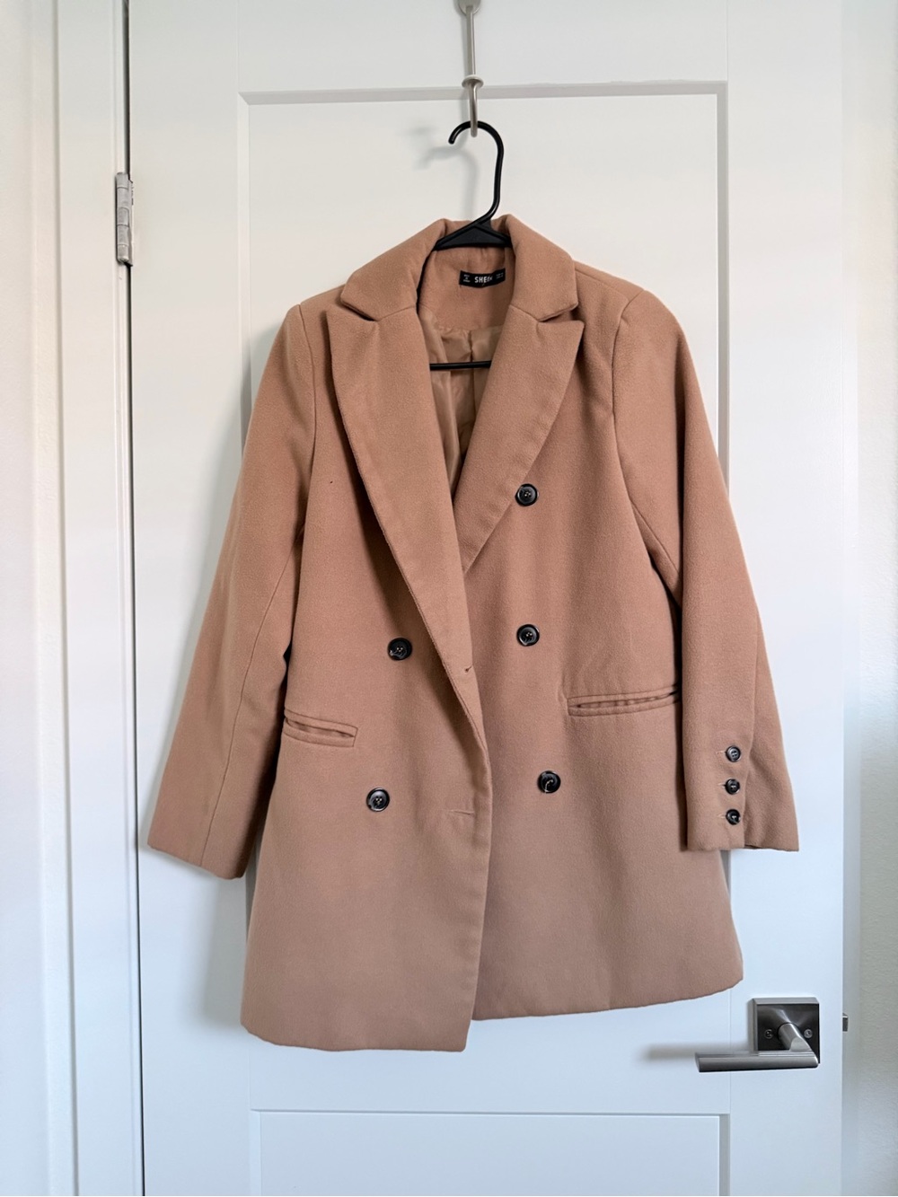 SHEIN Double-Breasted Pea Coat in Camel